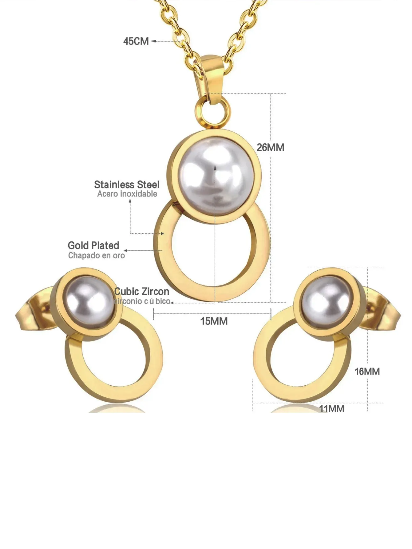 Moonlight Pearl Decor Necklace & Stud Earrings Set - FD ⚡