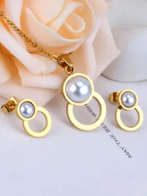 Moonlight Pearl Decor Necklace & Stud Earrings Set - FD ⚡