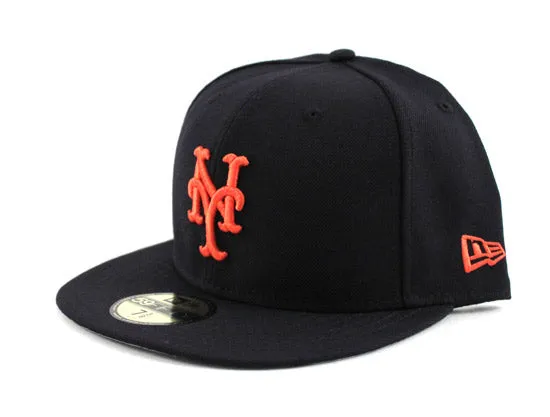 New York Mets New Era 59Fifty Fitted Hats (NAVY ORANGE GRAY UNDER BRIM)