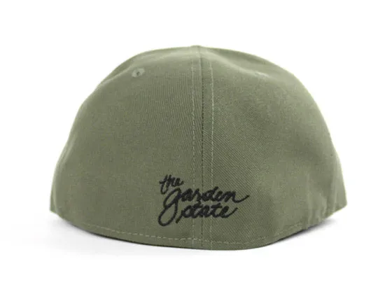 NJ Script New Era 59Fifty Fitted Hats (Olive Black Gray Under Brim)