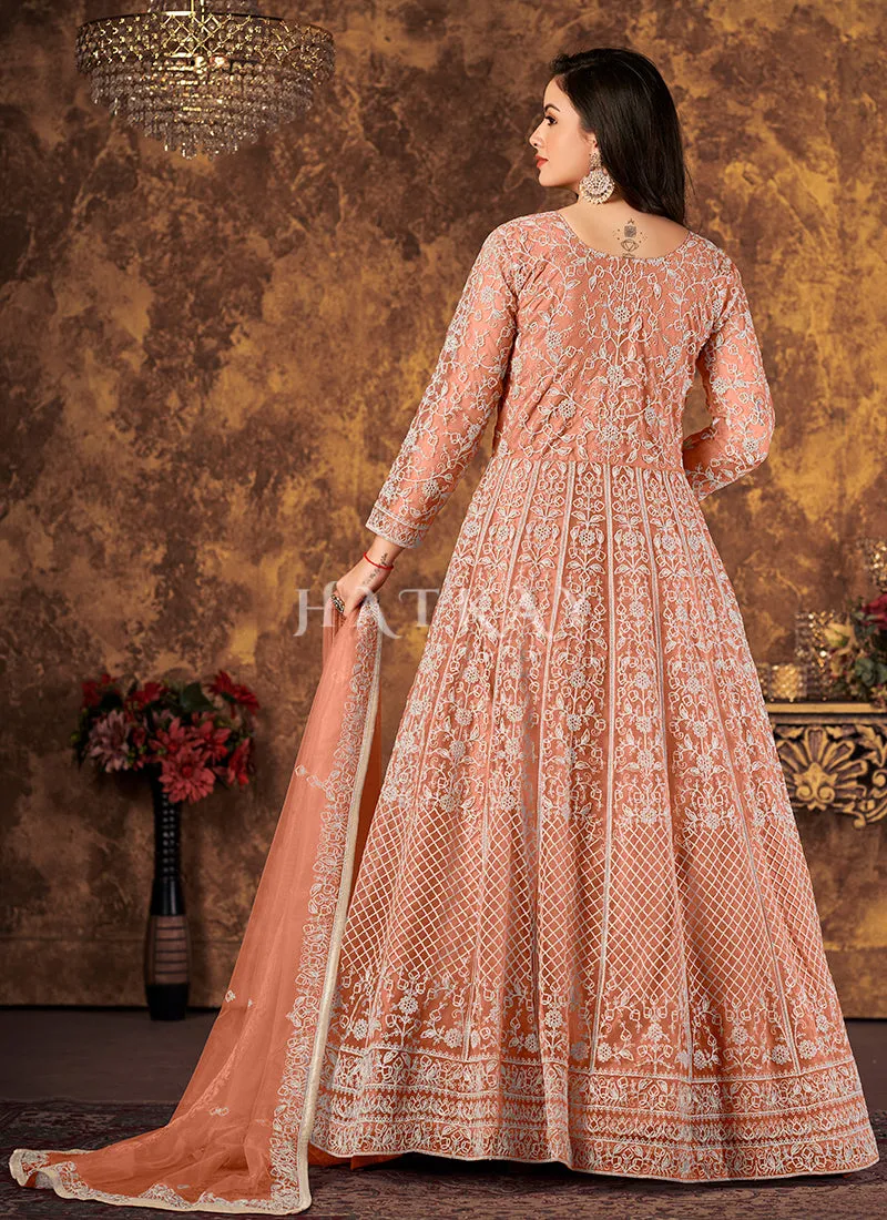 Pale Orange Embroidery Designer Anarkali Suit
