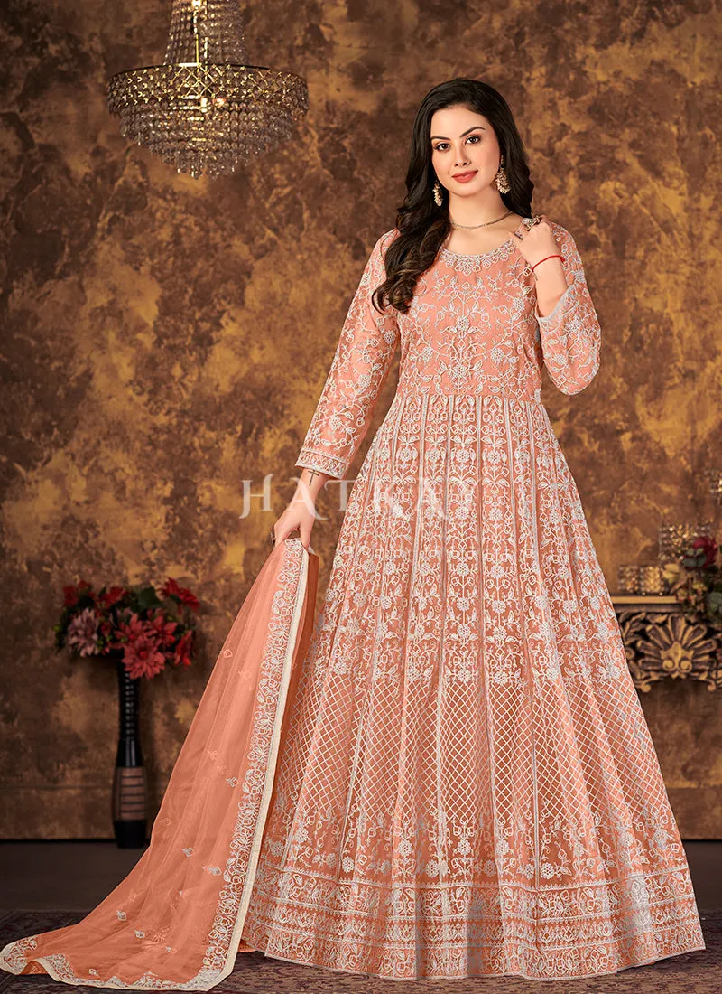 Pale Orange Embroidery Designer Anarkali Suit