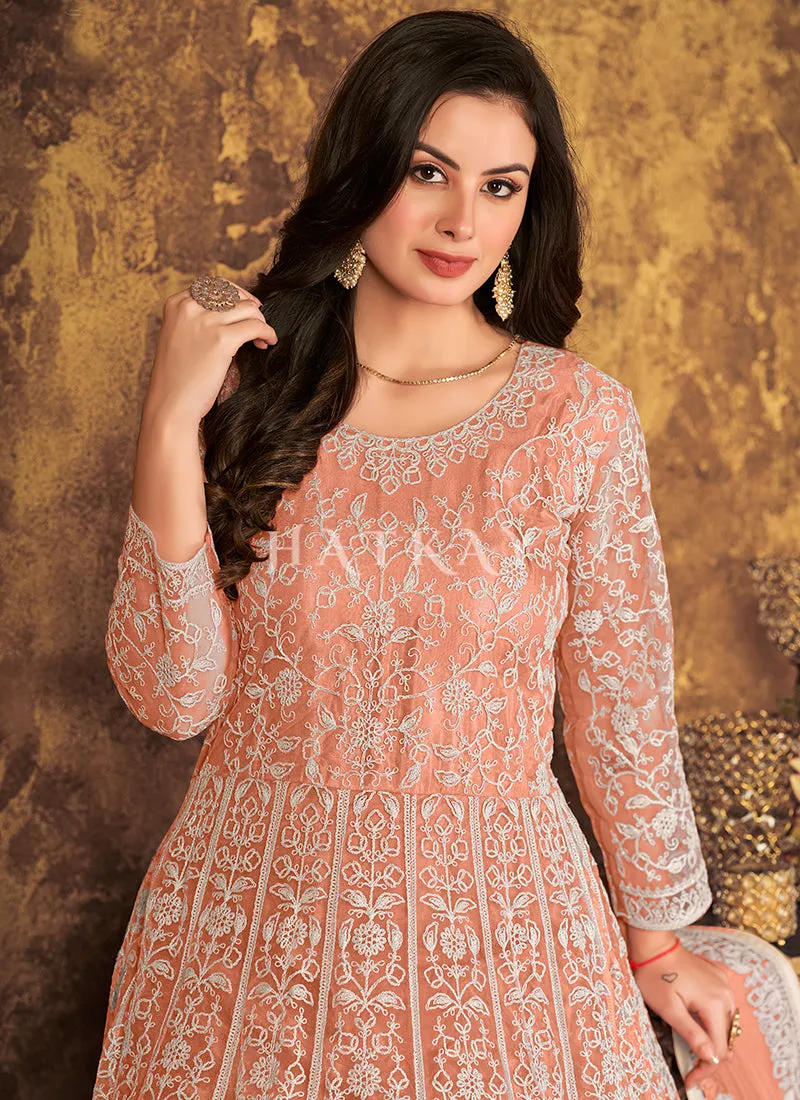 Pale Orange Embroidery Designer Anarkali Suit
