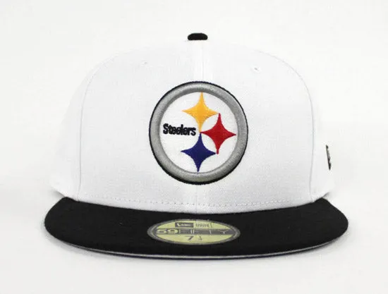 Pittsburgh Steelers New Era NFL 59Fifty Fitted Hat (White Black Gray Under Brim)