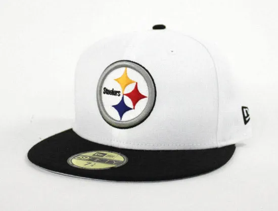 Pittsburgh Steelers New Era NFL 59Fifty Fitted Hat (White Black Gray Under Brim)