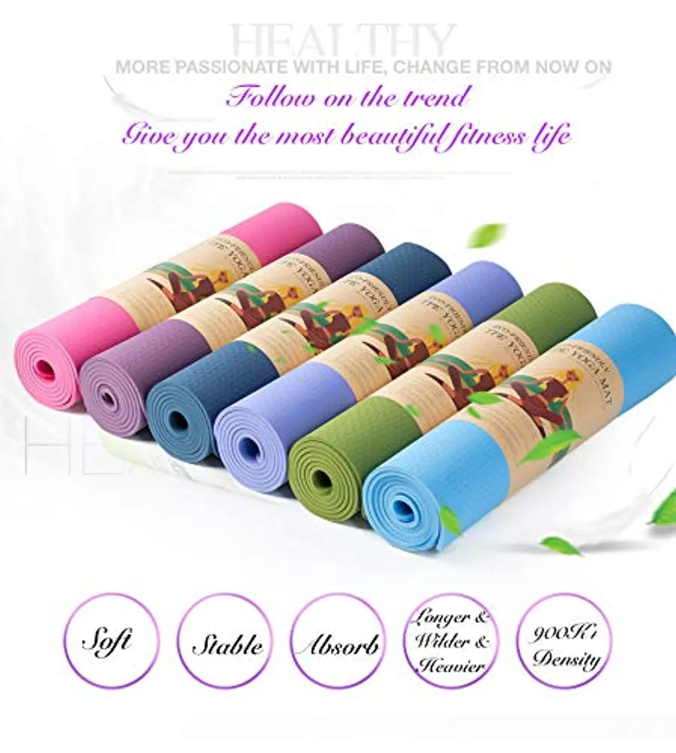 Polly House Eco-Friendly 100% TPE High Density Exercise Yoga Mat for Pilates, Extra Thick 8mm, Free Quality Carrying Bag, Excellent Cushion, Anti-Skid and Light-Weight, Size 72”X24”