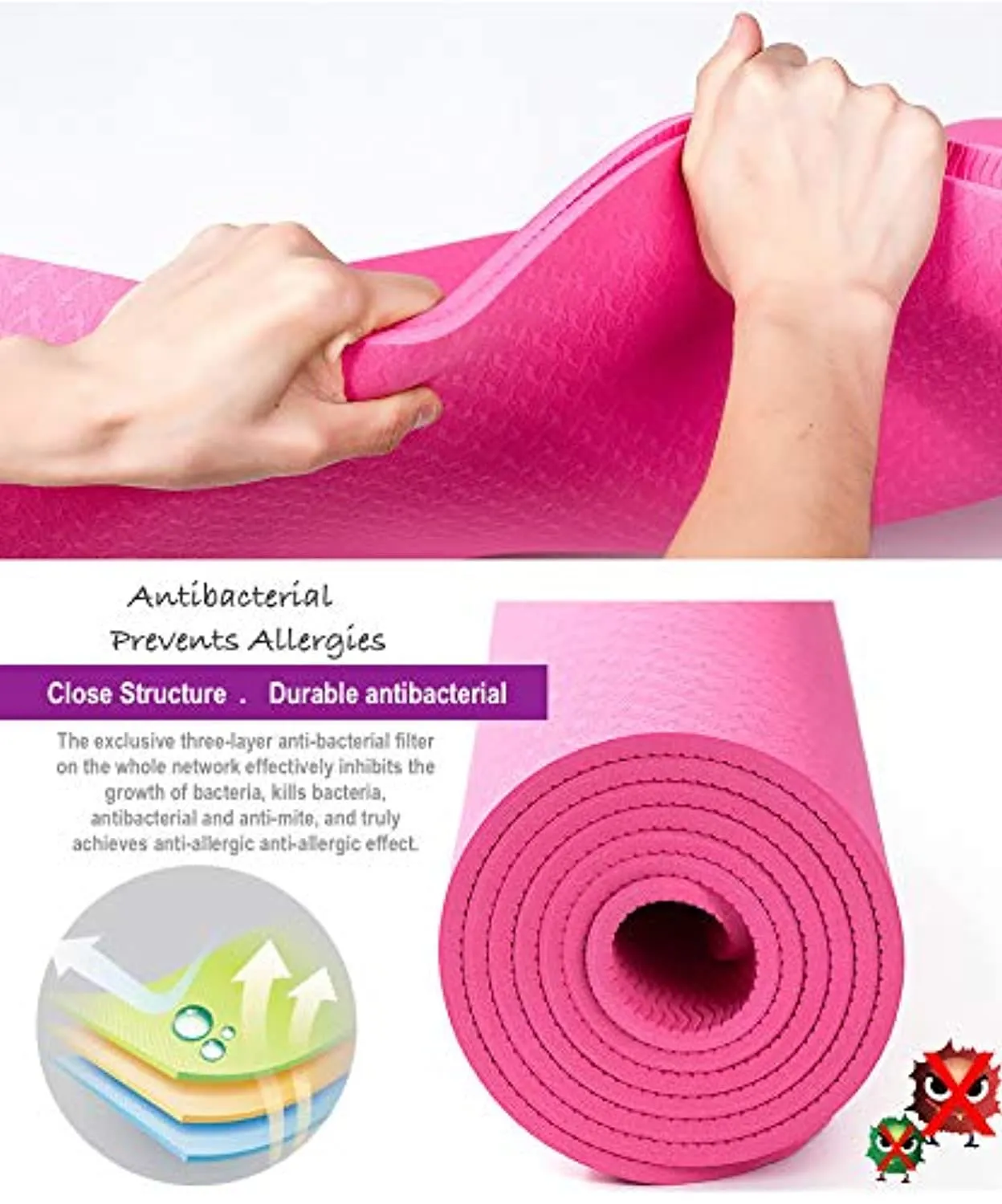 Polly House Eco-Friendly 100% TPE High Density Exercise Yoga Mat for Pilates, Extra Thick 8mm, Free Quality Carrying Bag, Excellent Cushion, Anti-Skid and Light-Weight, Size 72”X24”