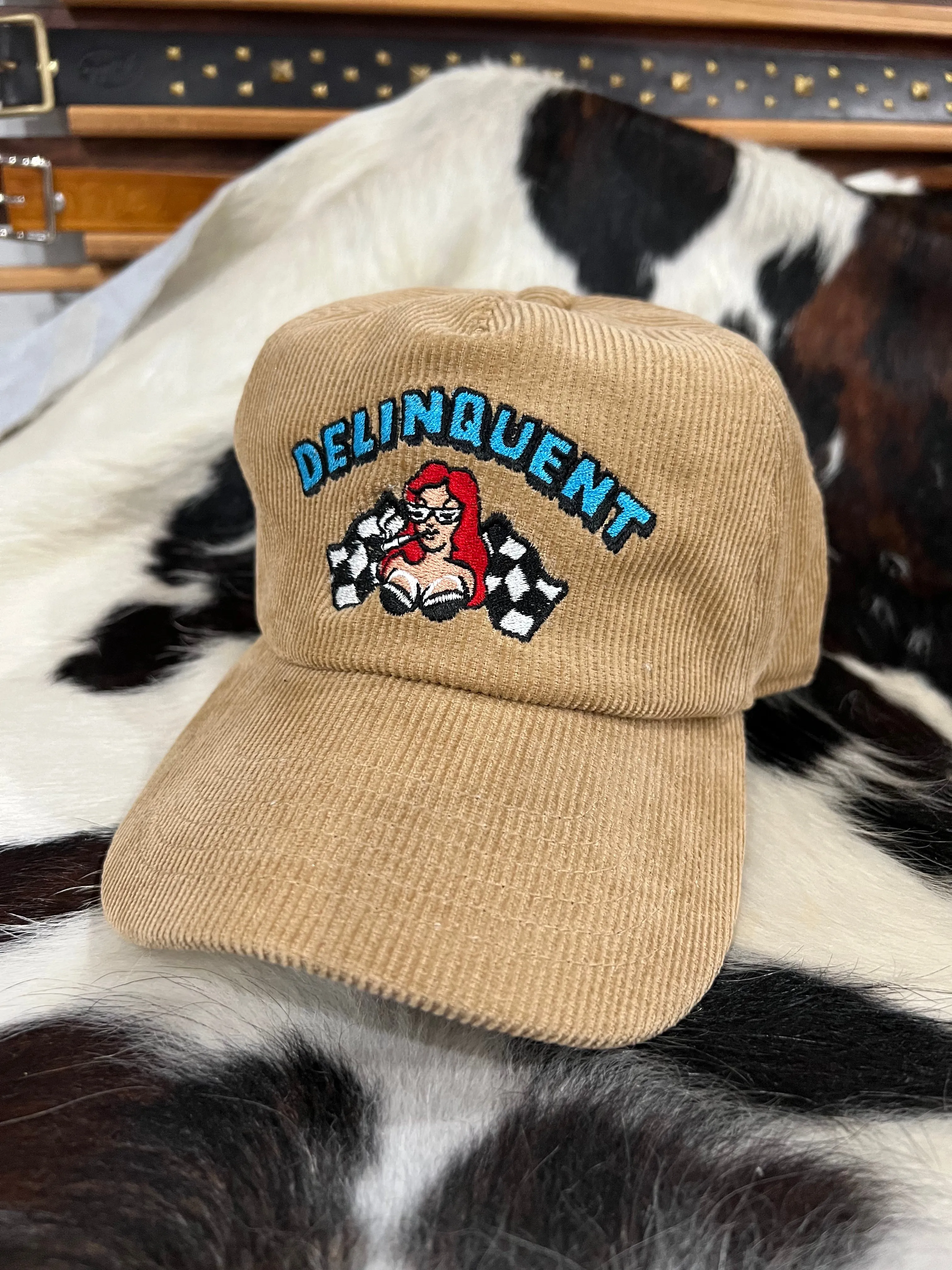 "Faster,Baby"Corduroy Snap Back Cap in Beige