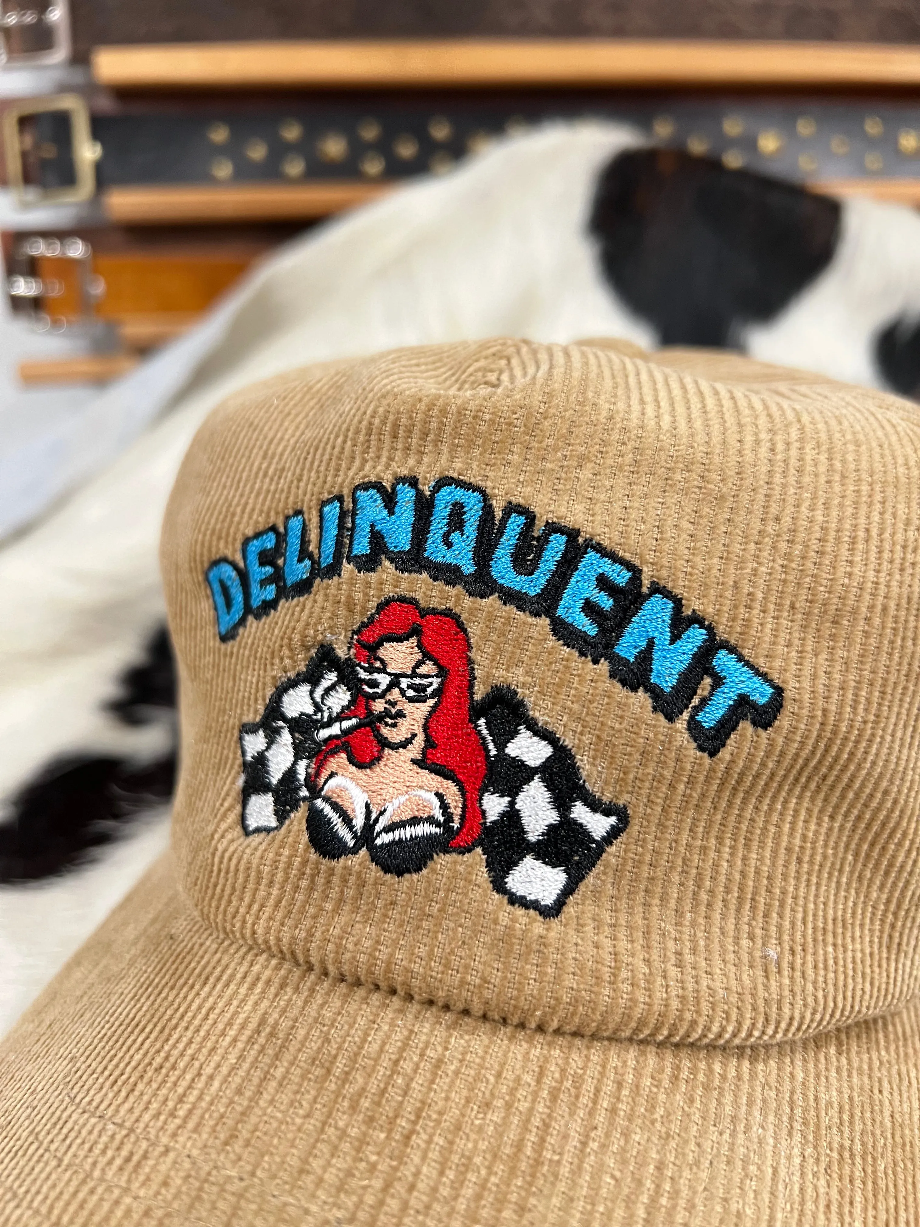 "Faster,Baby"Corduroy Snap Back Cap in Beige
