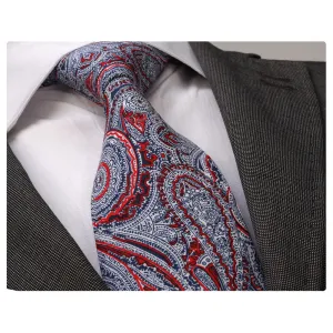 Red and White Desgin Mens Designer Silk Necktie with Gift Box - Premium Quality made in Europe