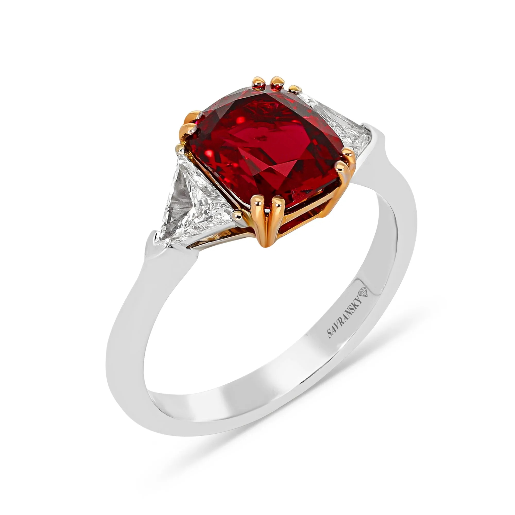 Red Spinel Three Stone Ring - 2.8 Carat