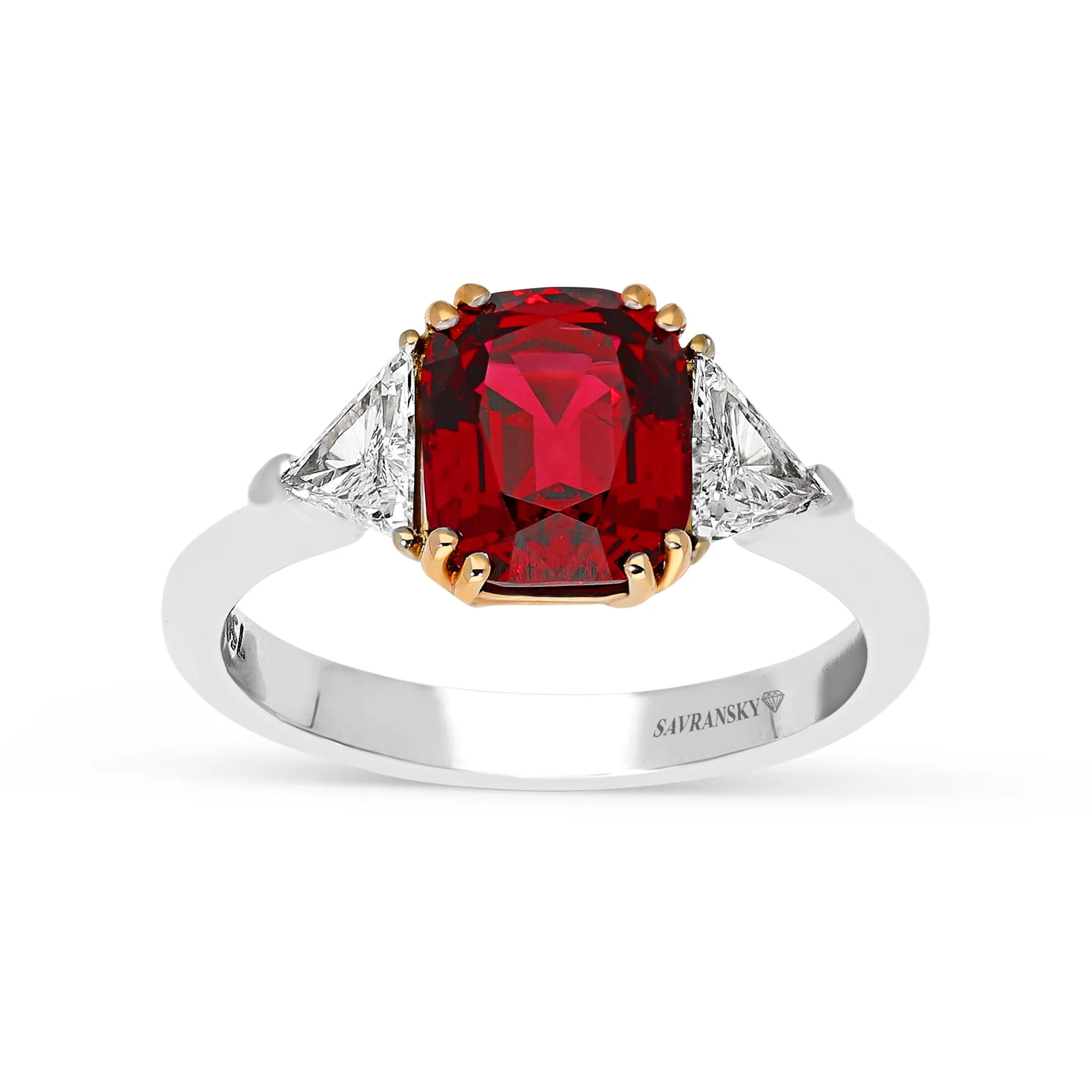Red Spinel Three Stone Ring - 2.8 Carat
