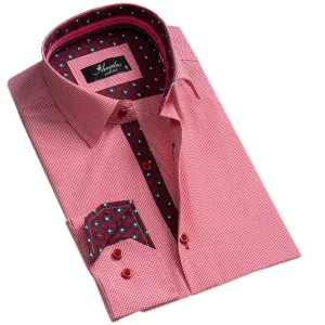 Red White Checkers Mens Slim Fit Designer Dress Shirt - tailored Cotton Shirts for Work and Casual