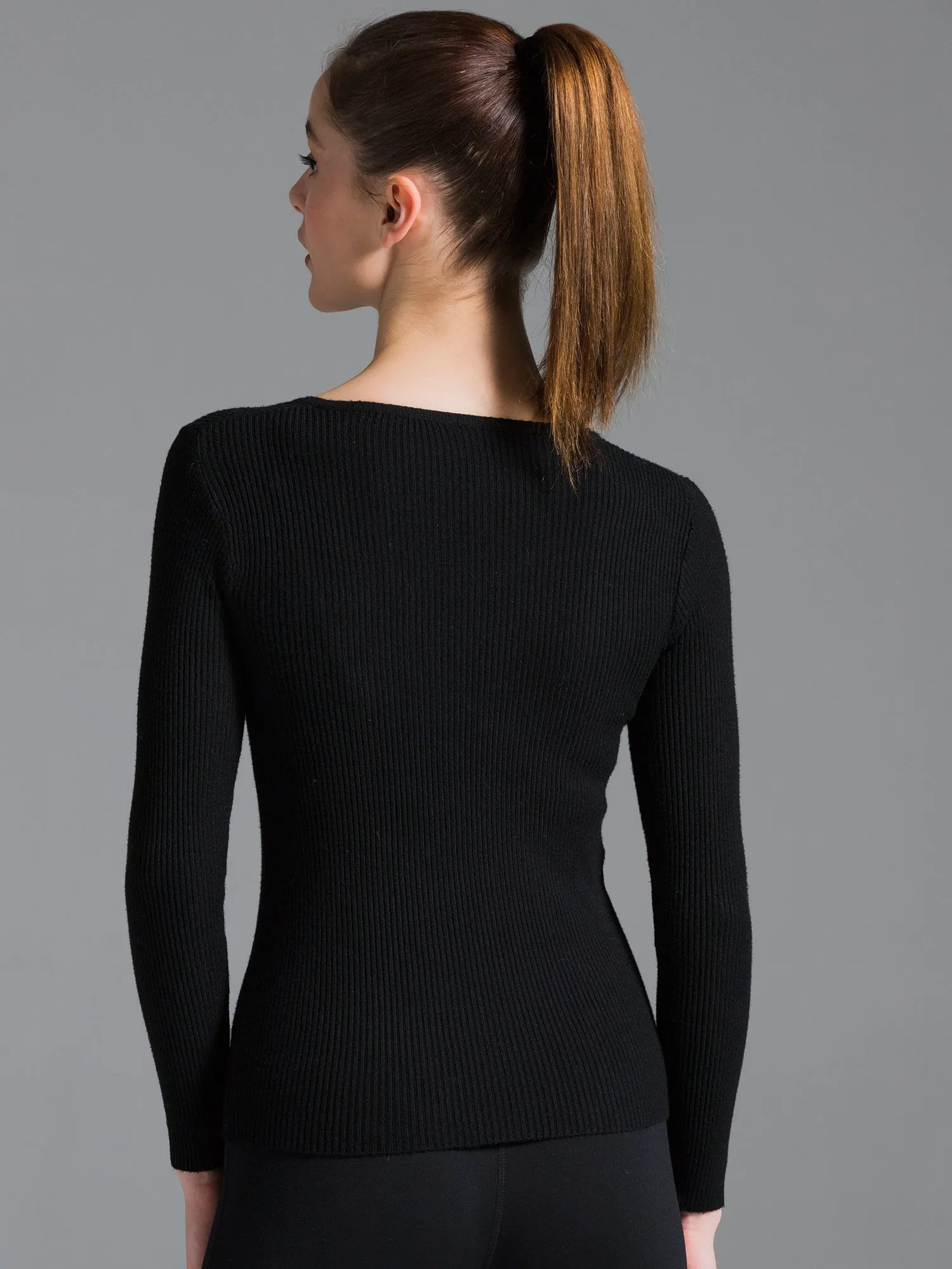 RIBBED HENLEY TEE, BLACK