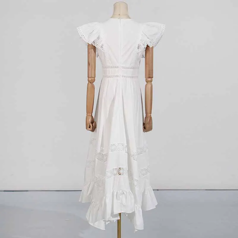 Ruffled Sleeveless V Neck Midi Dress