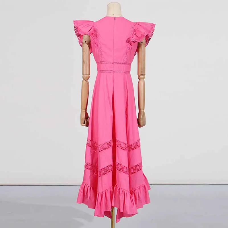 Ruffled Sleeveless V Neck Midi Dress