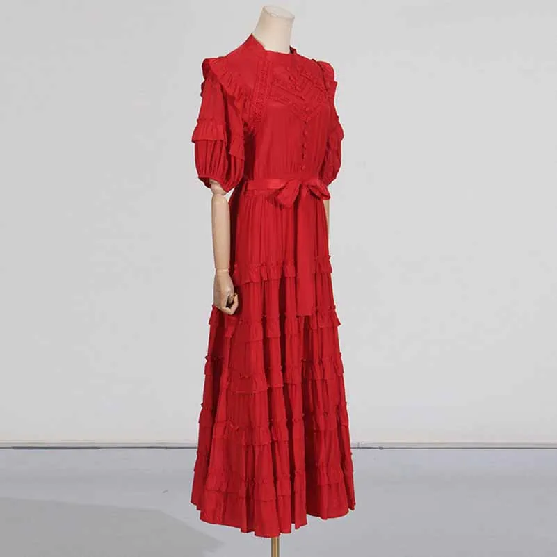 Short Sleeve Stringy Selvedge Round Neck Midi Dress