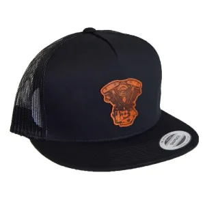 Shovelhead (Alternator) Leather Patch -  5 Panel Snap Back Hat