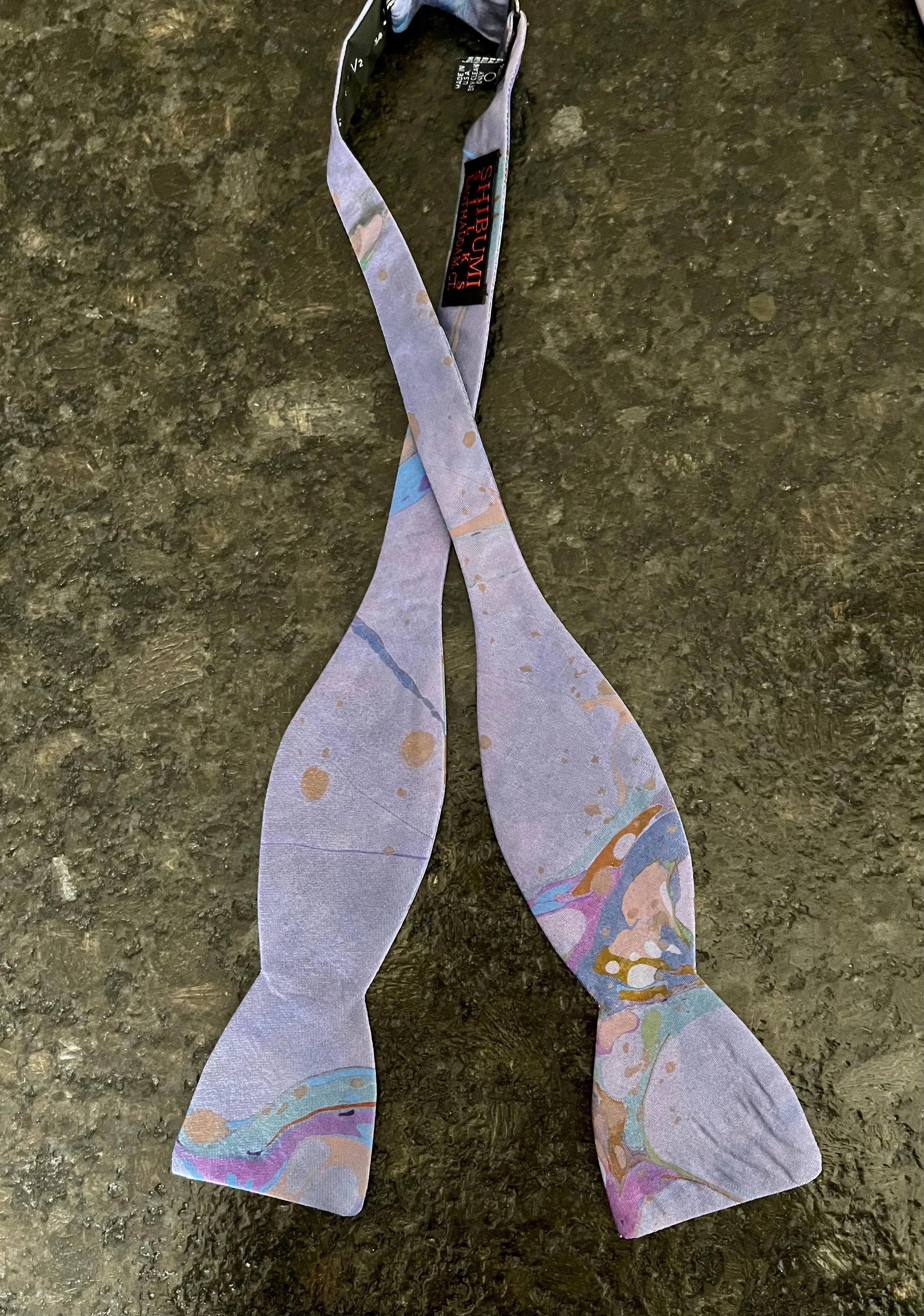 Silk Bow tie purple Italian vein water marbled
