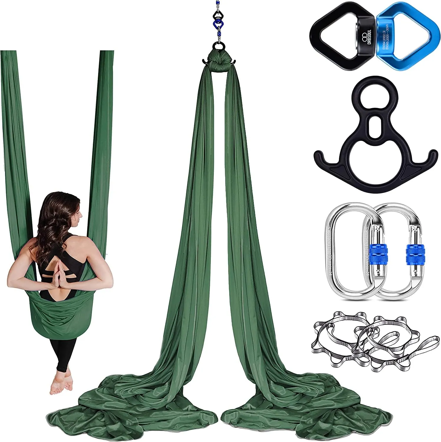 Silks Set   Yoga Hammock (Complete Rigging Hardware) - Premium Aerial Nylon Silks 40 Denier Tricot