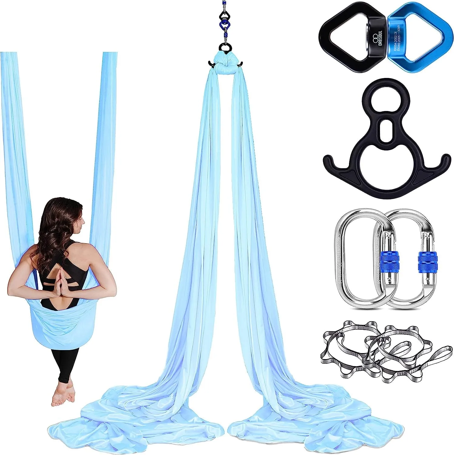 Silks Set   Yoga Hammock (Complete Rigging Hardware) - Premium Aerial Nylon Silks 40 Denier Tricot