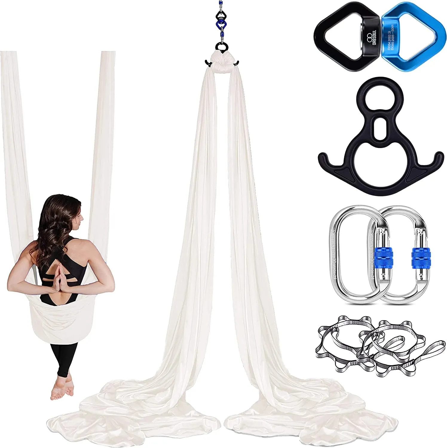 Silks Set   Yoga Hammock (Complete Rigging Hardware) - Premium Aerial Nylon Silks 40 Denier Tricot