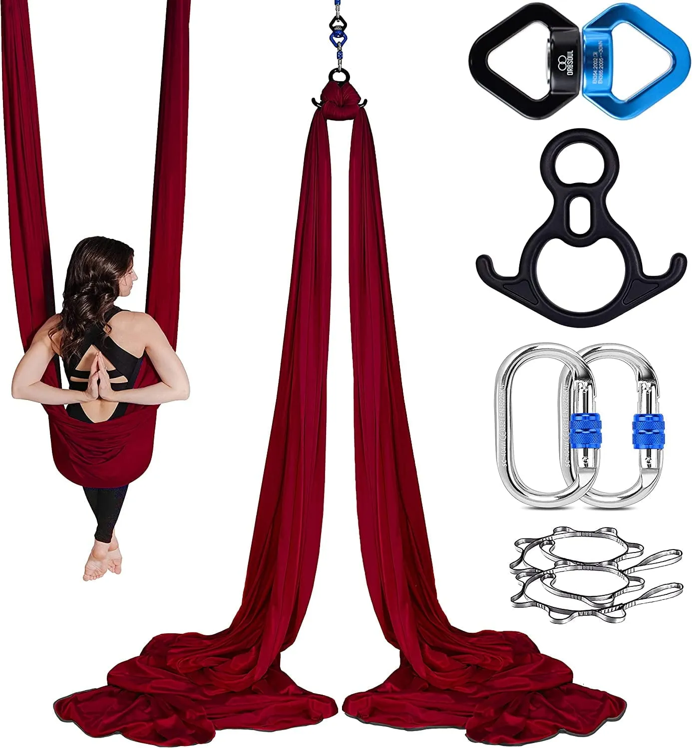 Silks Set   Yoga Hammock (Complete Rigging Hardware) - Premium Aerial Nylon Silks 40 Denier Tricot