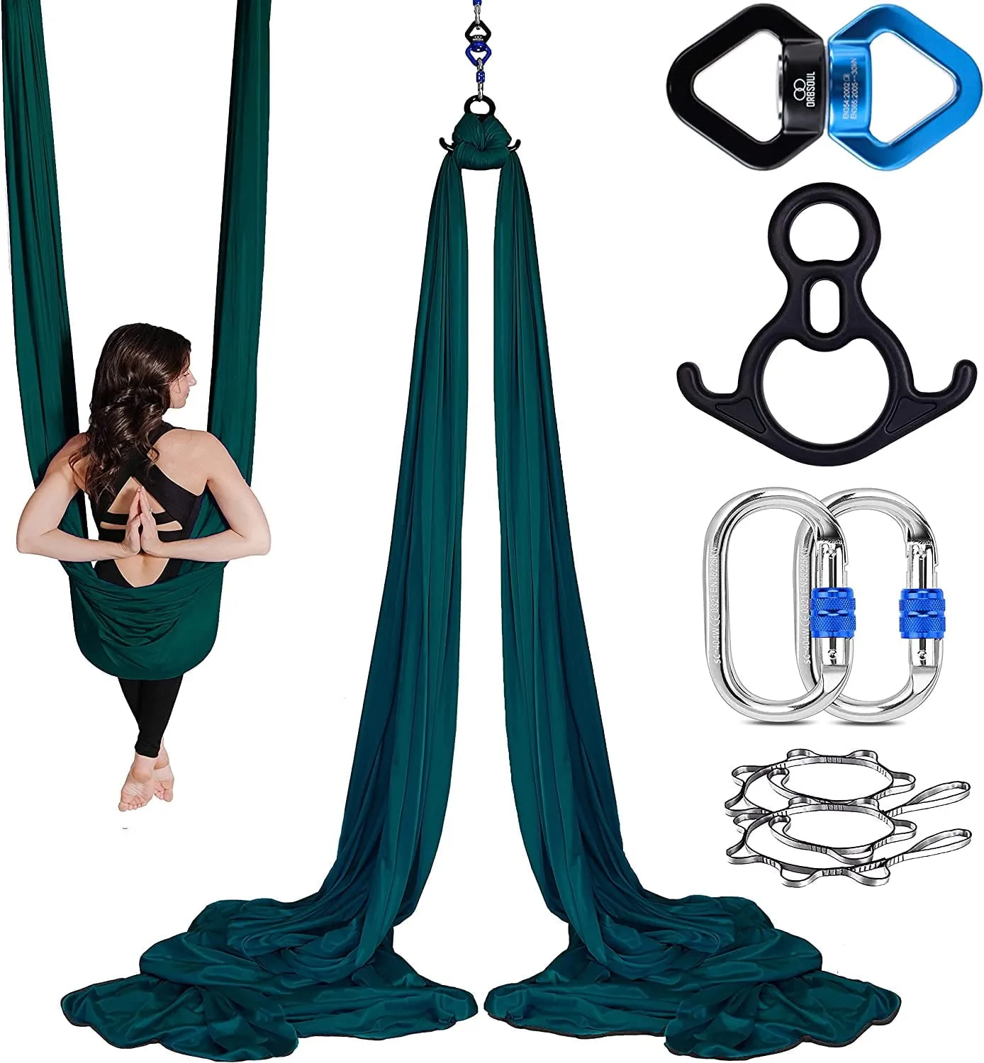 Silks Set   Yoga Hammock (Complete Rigging Hardware) - Premium Aerial Nylon Silks 40 Denier Tricot