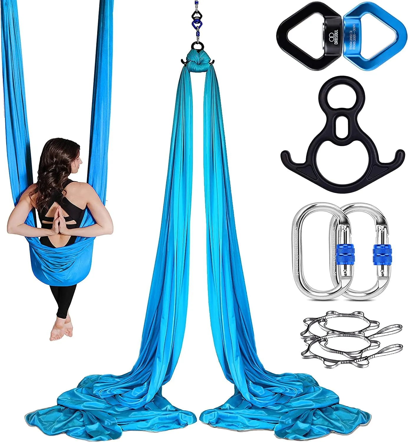 Silks Set   Yoga Hammock (Complete Rigging Hardware) - Premium Aerial Nylon Silks 40 Denier Tricot
