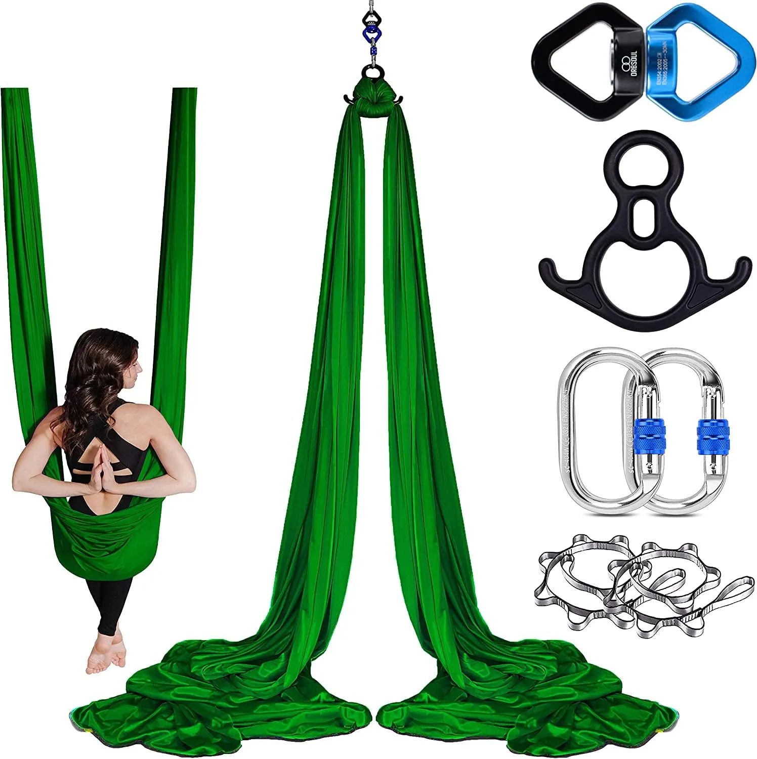 Silks Set   Yoga Hammock (Complete Rigging Hardware) - Premium Aerial Nylon Silks 40 Denier Tricot
