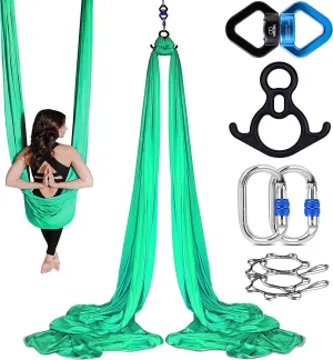 Silks Set   Yoga Hammock (Complete Rigging Hardware) - Premium Aerial Nylon Silks 40 Denier Tricot
