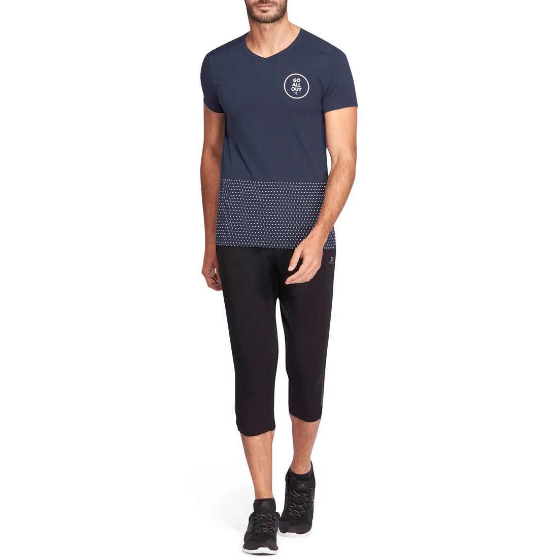 Slim-Fit Gym & Pilates T-Shirt - Navy Blue Print