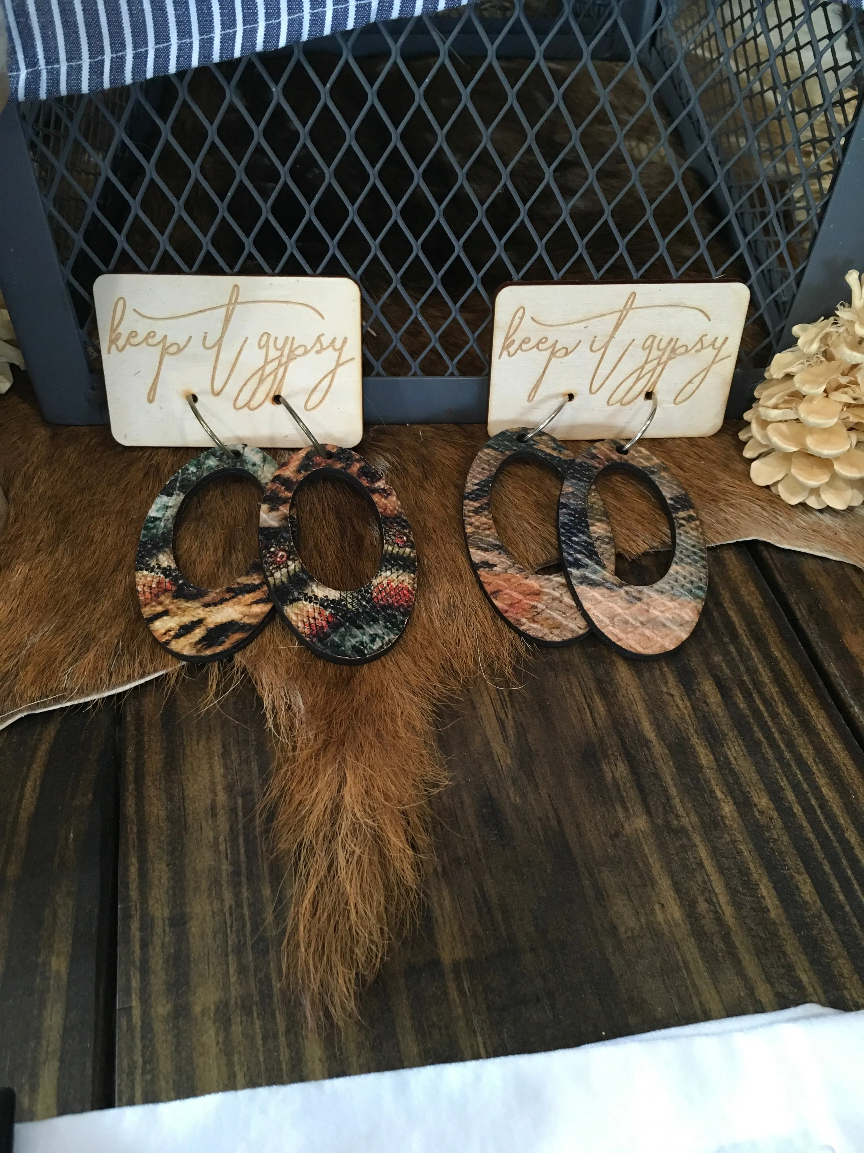 Snakeskin Printed Leather Earrings