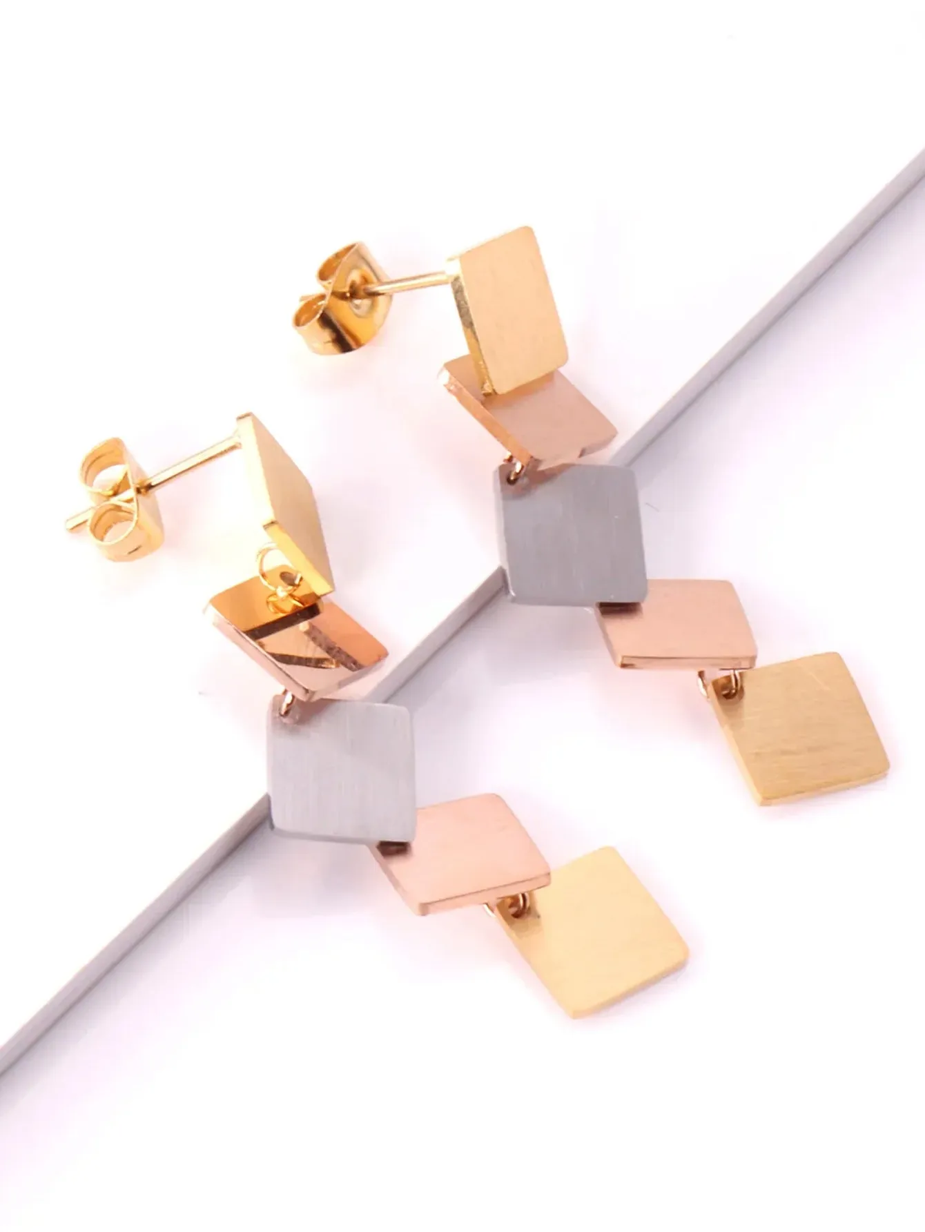 Stainless steel colorful rhombus drop earrings - FD ⚡