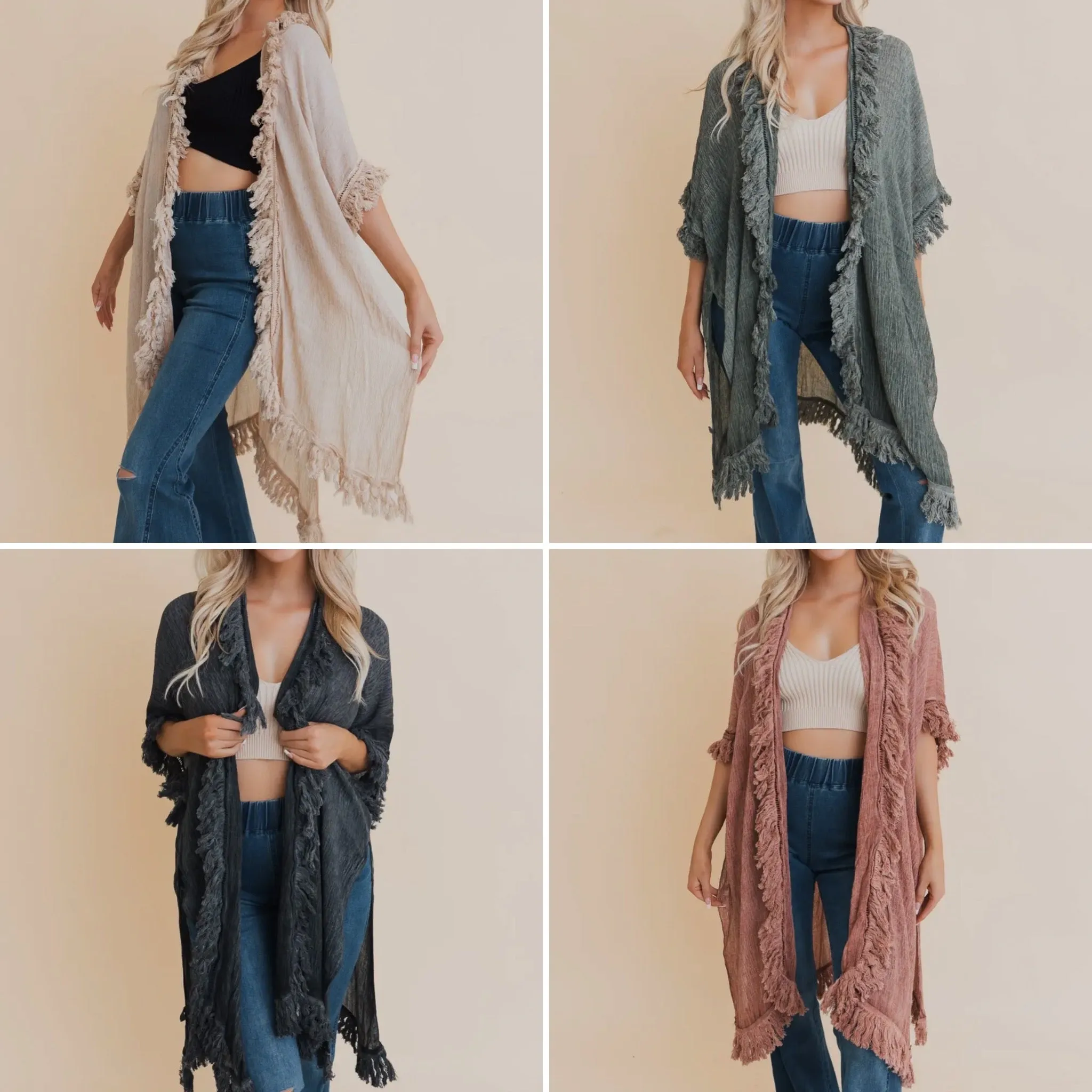 Sun Bleached Fringe Ruffle Kimonos