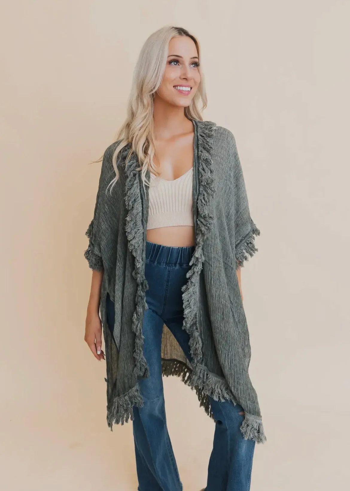 Sun Bleached Fringe Ruffle Kimonos
