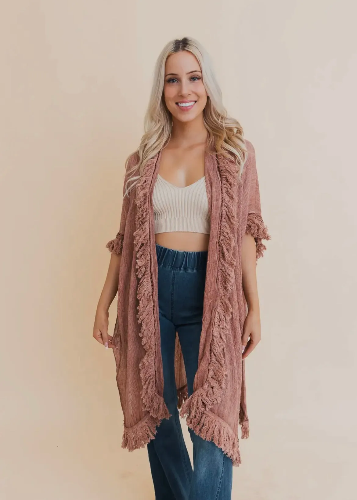 Sun Bleached Fringe Ruffle Kimonos