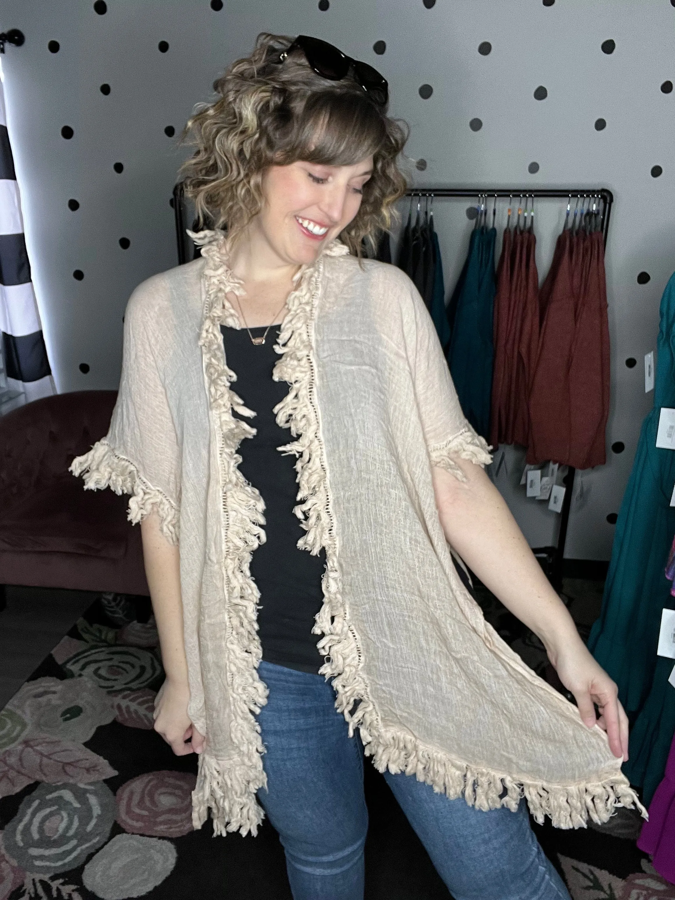 Sun Bleached Fringe Ruffle Kimonos