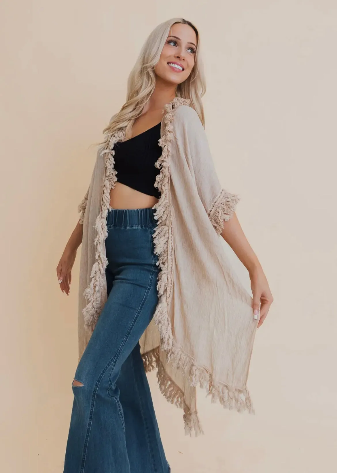 Sun Bleached Fringe Ruffle Kimonos