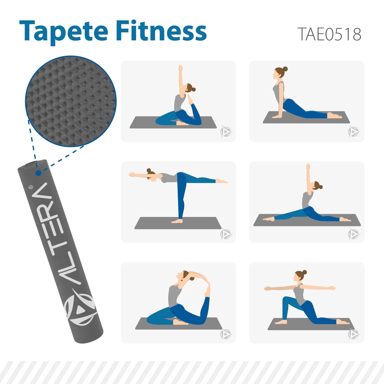 Tapete de Yoga Fitness Pilates Antiderrapante GYM 176 x 61cm