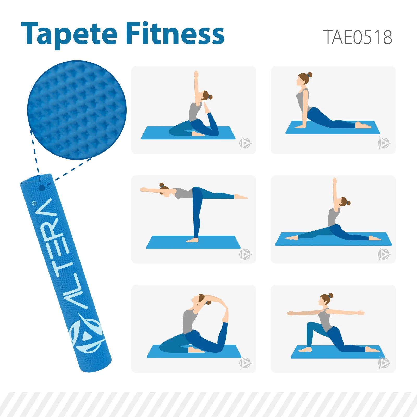 Tapete de Yoga Fitness Pilates Antiderrapante GYM 176 x 61cm
