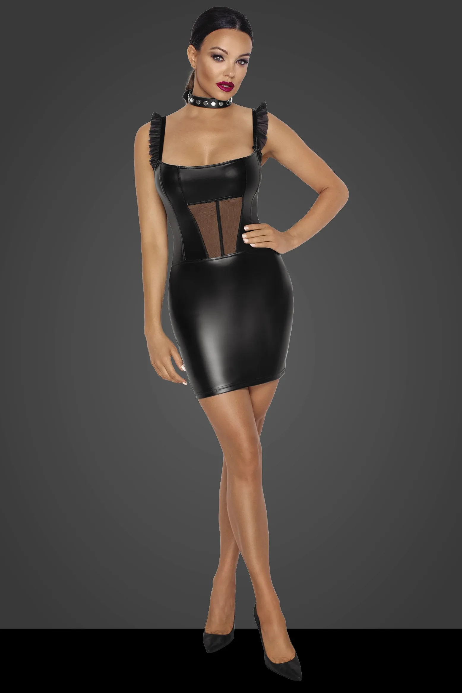 Tulle Panel Powerwetlook Short Dress