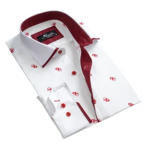White Burgundy Panda's Mens Slim Fit Designer Dress Shirt - tailored Cotton Shirts for Work and