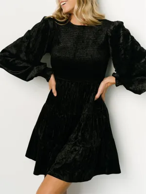 Women's Elegant Velvet Ruffle Round Neck Balloon Sleeve Dress