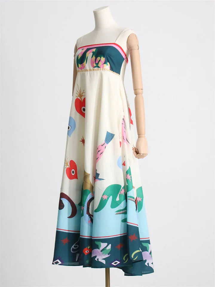 Women's Fashion Graffiti Pleated Hem Midi Dress