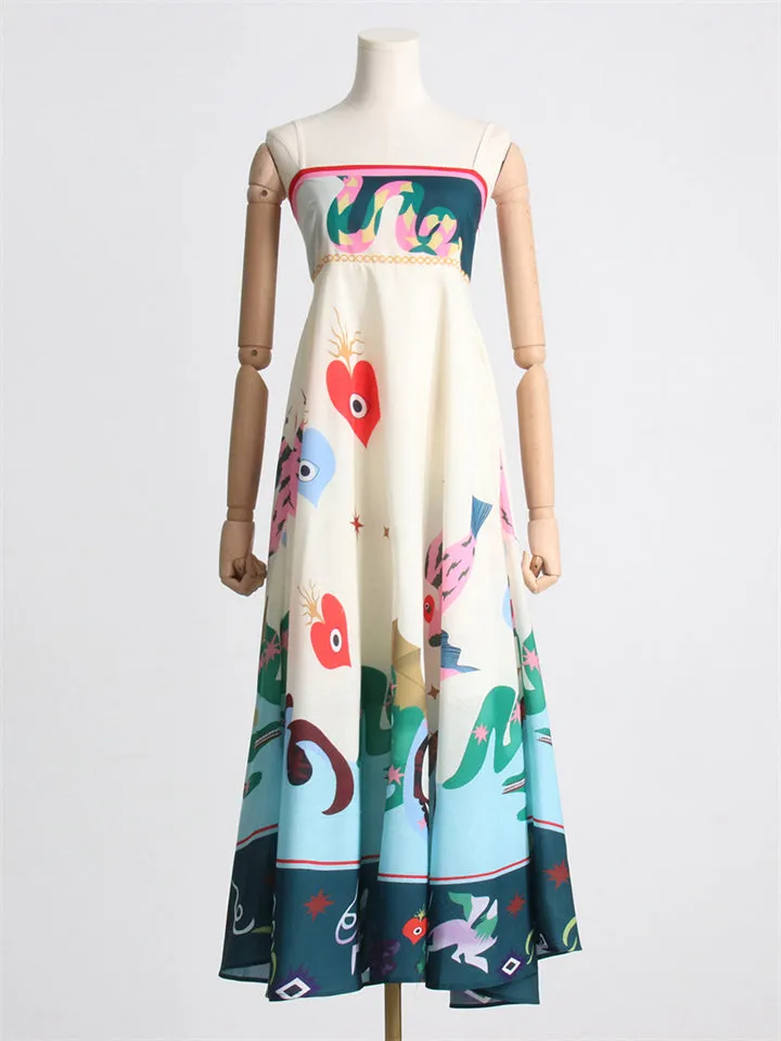 Women's Fashion Graffiti Pleated Hem Midi Dress