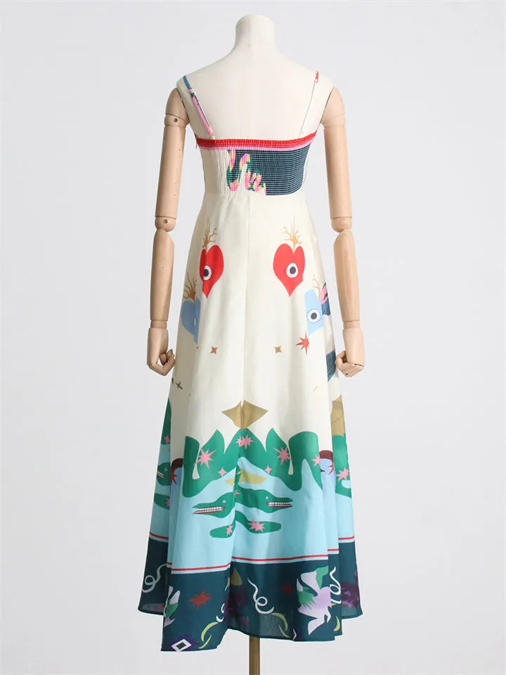 Women's Fashion Graffiti Pleated Hem Midi Dress