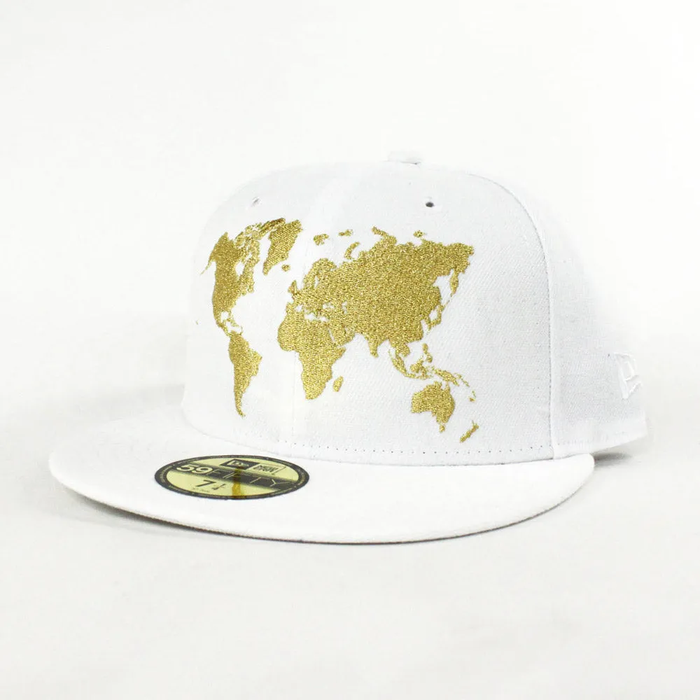 World Wide 59Fifty New Era Fitted Hat (AIR JORDAN XII OVO & AIR JORDAN XI LOW White Gold)