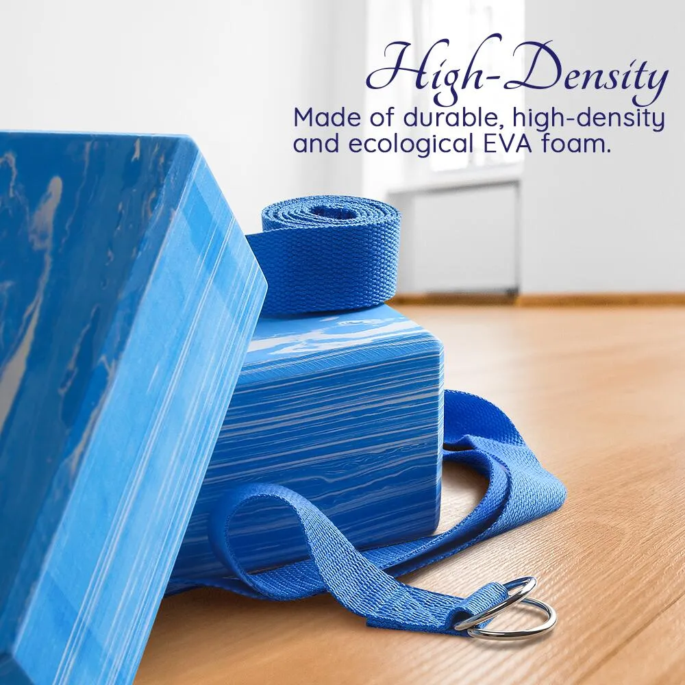 Yoga Blocks 2 Pack Plus Yoga Strap with Metal D-Ring