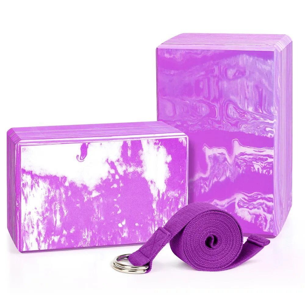 Yoga Blocks 2 Pack Plus Yoga Strap with Metal D-Ring
